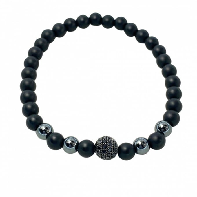 Armband -zwart- strass- bol -18 cm - Charme Bijoux