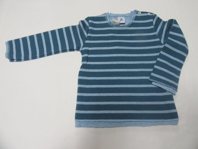 petit bateau , unie , trui , streep , groen/turquoise , gevoer , 2 jaar 86