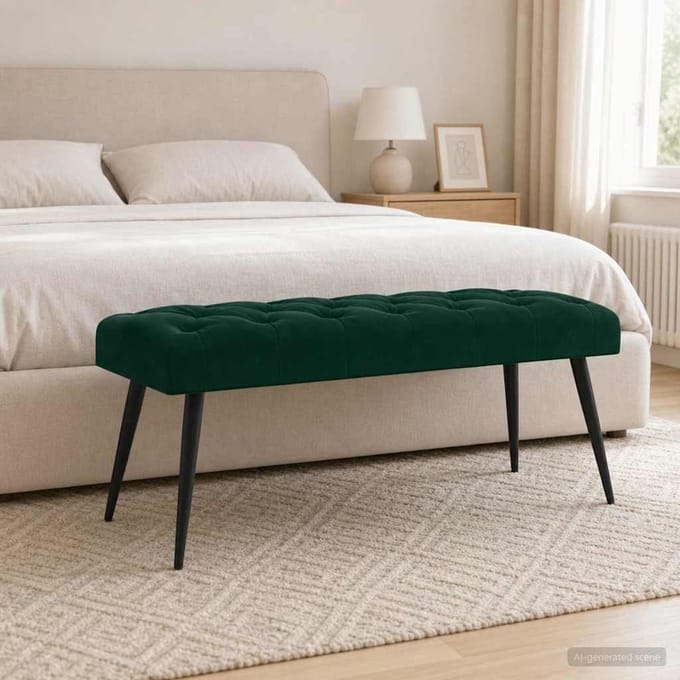 vidaXL - Bank - met - knopen - tufting - Donkergroen - 110 - x - 40 - x - 46 - cm - Fluweel