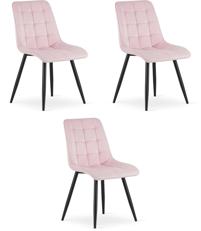 Set van 3 eetkamerstoelen SPLIT - Lichtroze fluweel - Zwarte metalen poten - Modern design