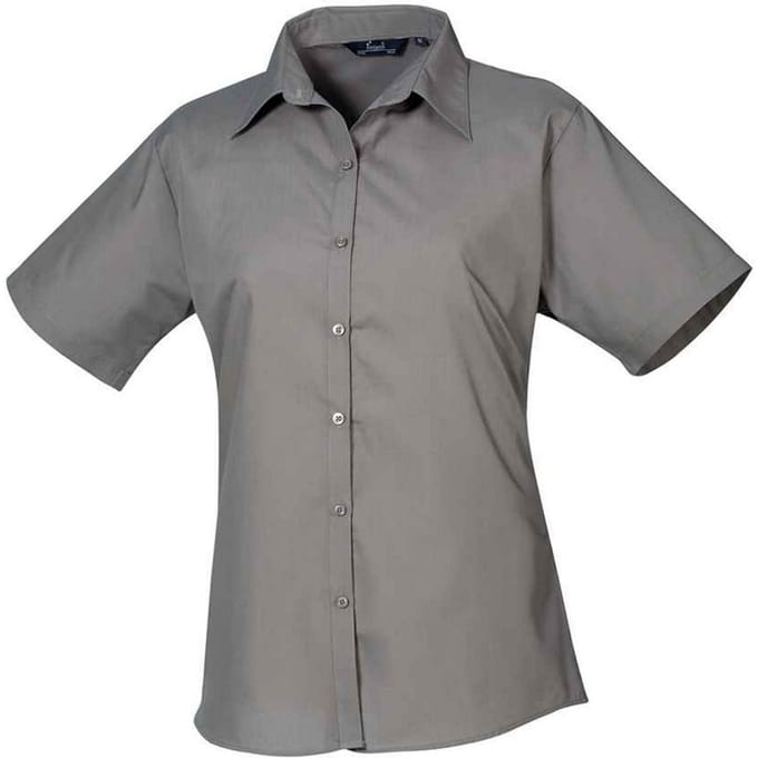 Premier Dames/Dames Popeline Blouse met Korte Mouwen (Donkergrijs)