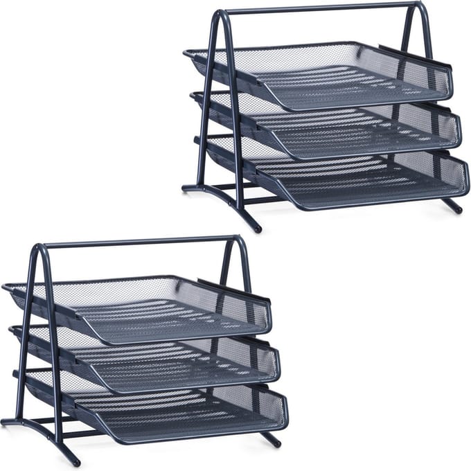 Zeller Brievenbak - 2x - draadmetaal - antraciet - bureau organizer - 35 x 27 cm - postbakjes