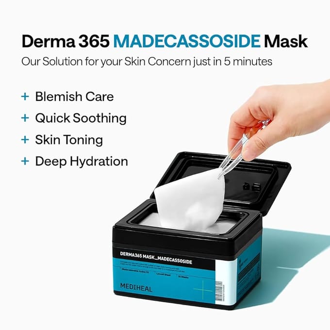 MediHeal Derma 365 Mask Madecassoside 30ea + RANDOM GIFT black