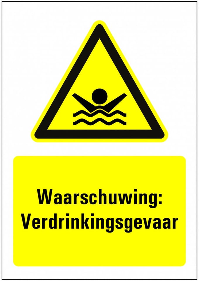 Verdrinkingsgevaar sticker met tekst 297 x 420 mm