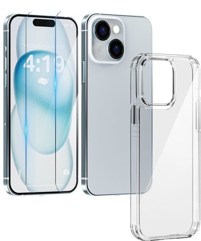 Hoesje geschikt voor iPhone 15 Plus Transparant - 2x screenprotector - beschermglas screen protector- Anti Shock hoes case