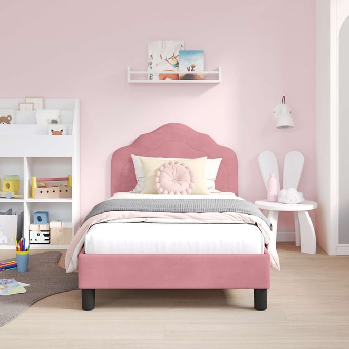 vidaXL - Kinderen - bedframe - met - hoofdboard - Roze - 80 - x - 160 - cm - Fluweel