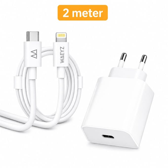 20W USB-C Snellader + 2 Meter USB-C naar Compatible Lightning Kabel – PD Oplader Adapter Set – Geschikt voor iPhone 14/13/12/11/X en iPad