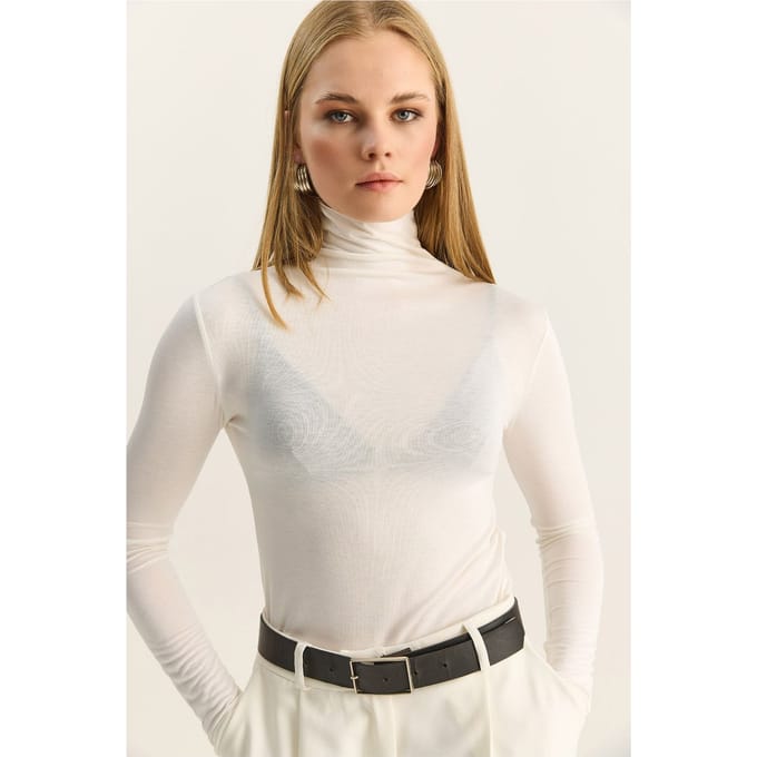 Gestikte Lange Mouw Turtleneck Blouse