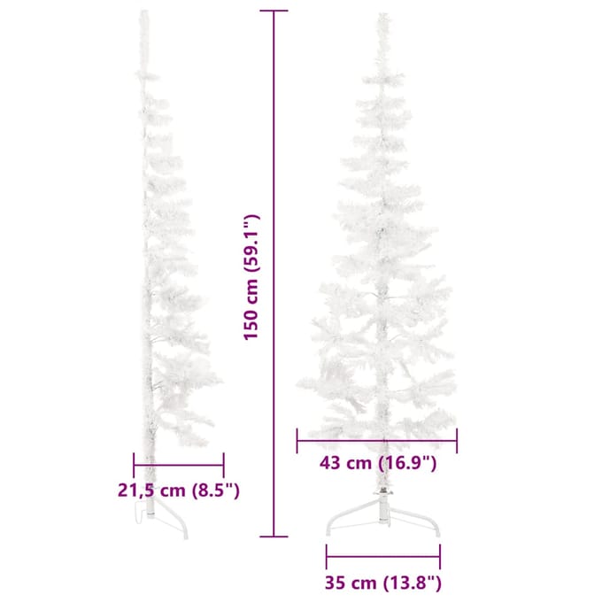 vidaXL - Kunstkerstboom - half - met - standaard - smal - 150 - cm - wit
