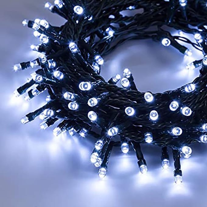 LED-slinger 220V 18M 180LED IP44, 8 modi - groene kabel, koud wit - Kunststof - Wit - SILUMEN
