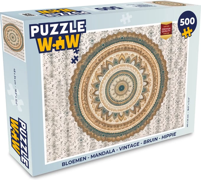 Puzzel Bloemen - Mandala - Vintage - Bruin - Hippie - Legpuzzel - Puzzel 500 stukjes