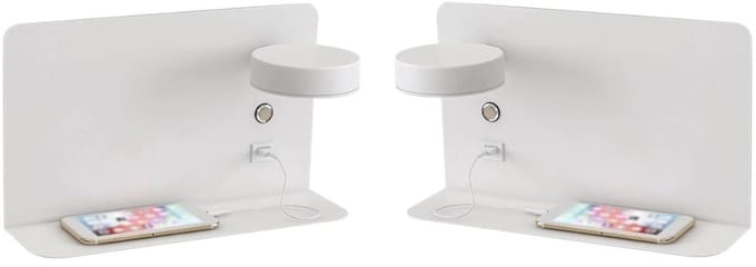 Set van 2 LED wandlampen met planchet, draaibare verlichting en usb aansluiting wit