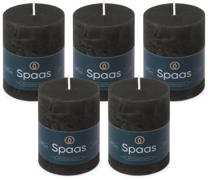 Spaas Rustieke Stompkaarsen - Zwart - 70/95mm - circa 35 uur - 5 kaarsen