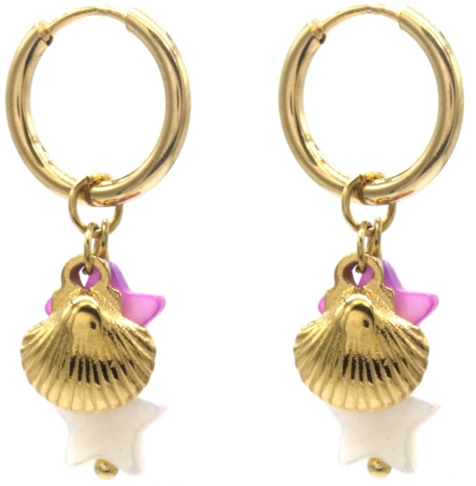 RVS Oorbellen - Schelp - 3x1.5cm - Goudkleurig - dames - beach look - cadeau