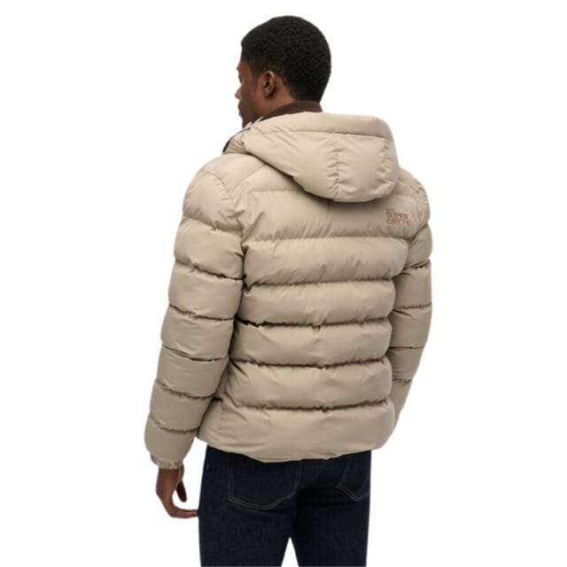 Superdry Pufferjas Hooded Greige - Maat M - Heren - Gewatteerde jassen