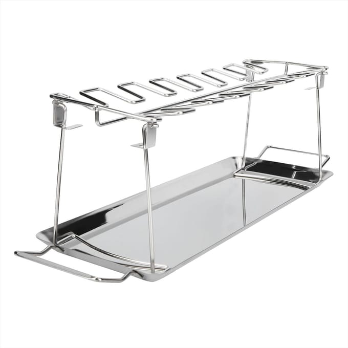 Support de Grill Pliant en Acier Inoxydable pour Pilon de Poulet avec Lèchefrite Accessoire de Barbecue white