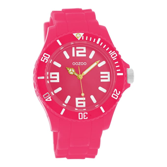 OOZOO Timepieces - Fluo roze horloge met fluo roze rubber band - C4282