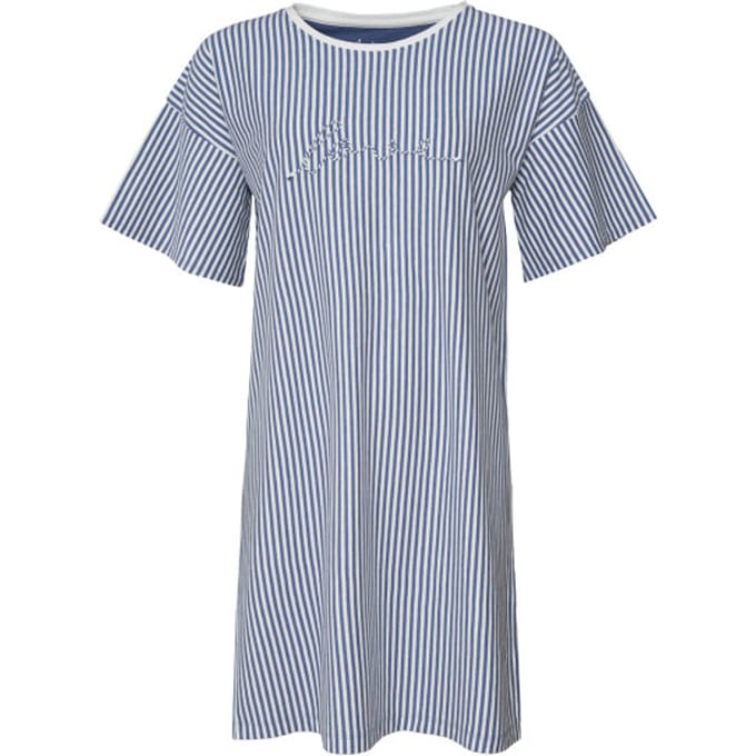 By Louise Dames Nachthemd Korte Mouw Gestreept Blauw Big Shirt - Maat S