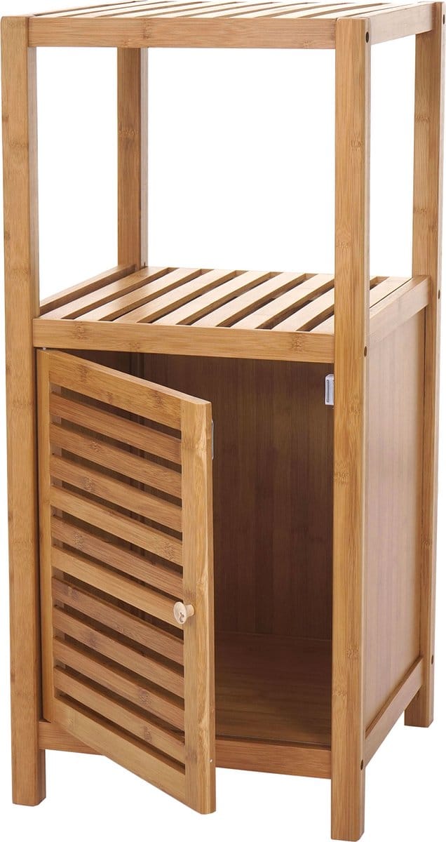 Badkamerplank MCW-B18, badkamermeubelplank met deur, bamboe ~ 80x36x34cm