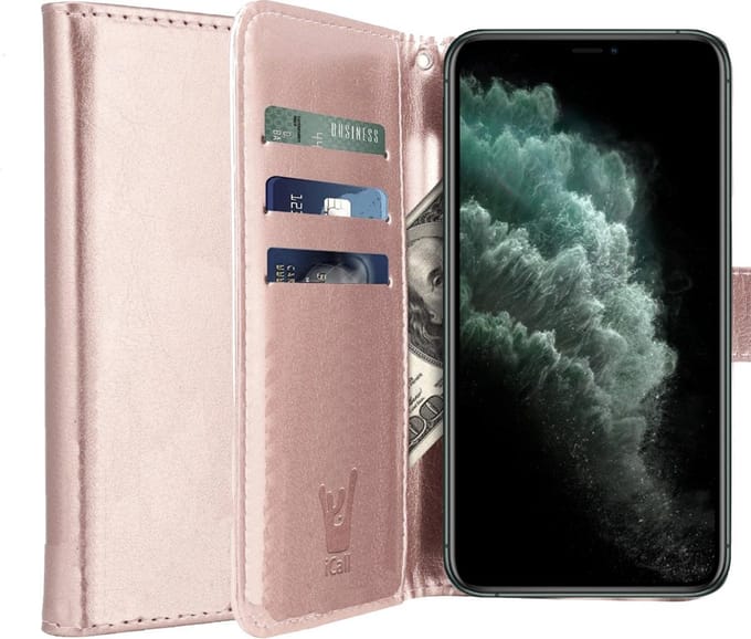 Hoesje geschikt voor iPhone 11 Pro - Book Case Kunstleer Pasjeshouder Rosegoud