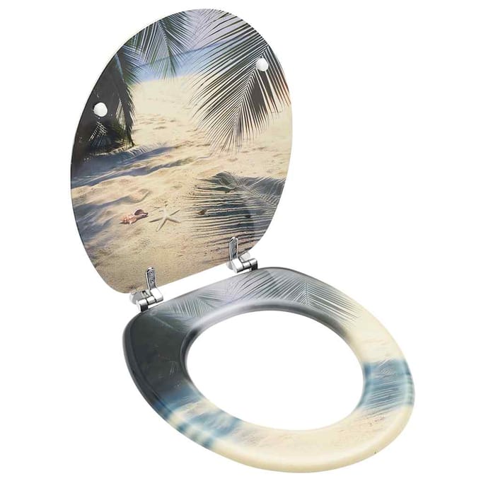 vidaXL - Toiletbril - met - deksel - strand - MDF