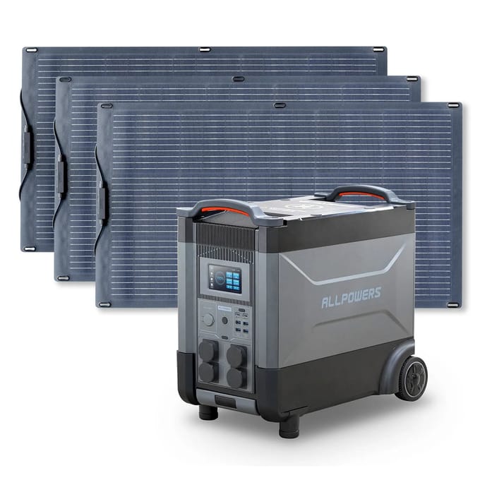 ALLPOWERS Solar Generator Kit 4000W (R4000 + SF100 100W Flexible Solar Panel) - R4000 + 3PCS SF100 Solar Panel 100W