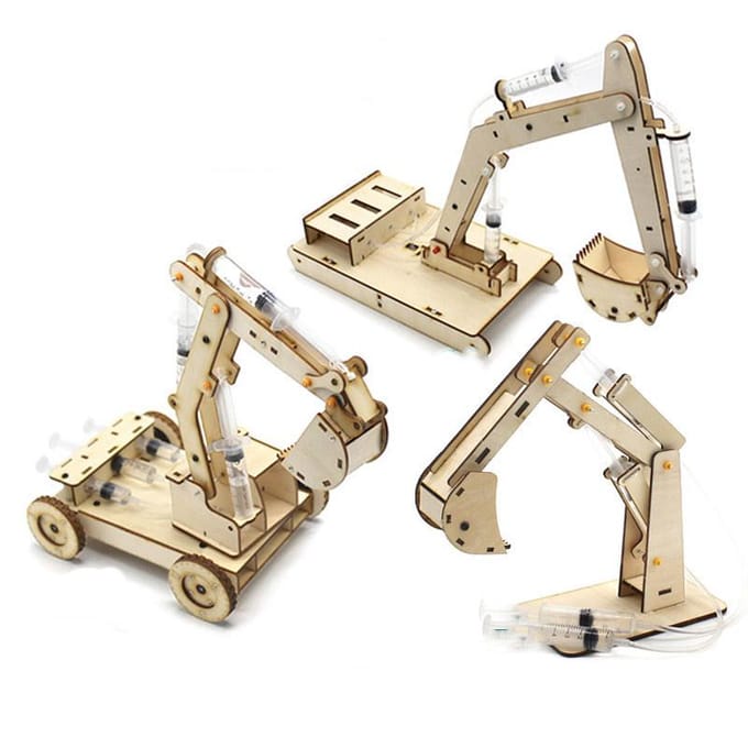 Doe-het-zelf houten hydraulische graafmachine model kinderpuzzel assemblage speelgoed houten wetenschappelijk experiment ouder-kind interactie
