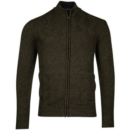 Baileys Vest Cardigan Zip Front Diagonal Structure Knit Donker Groen / male