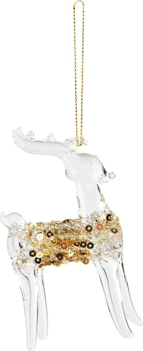 Dekoratief | Hanger rendier, goud/transparant, glas, 5x3x10cm | A245051