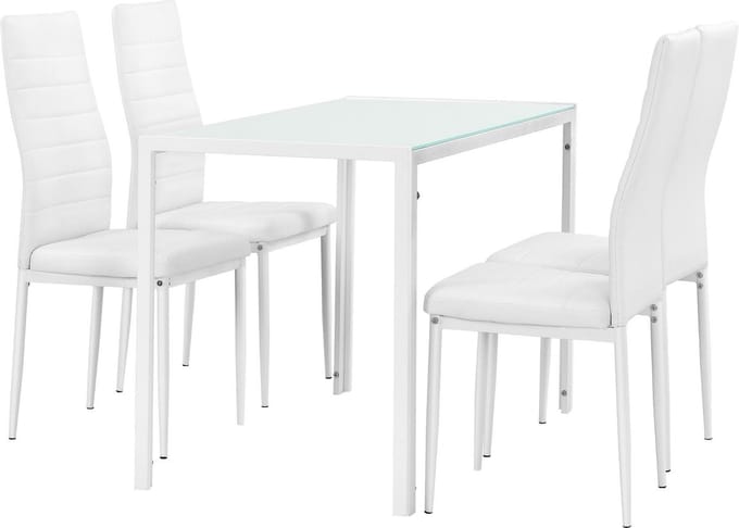 Eetkamerset eethoek Porvoo 5-delig glas tafel en stoelen wit