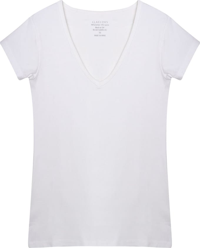 Claesen's® - Dames V-Neck T-Shirt SS - Wit - 95% Katoen - 5% Lycra