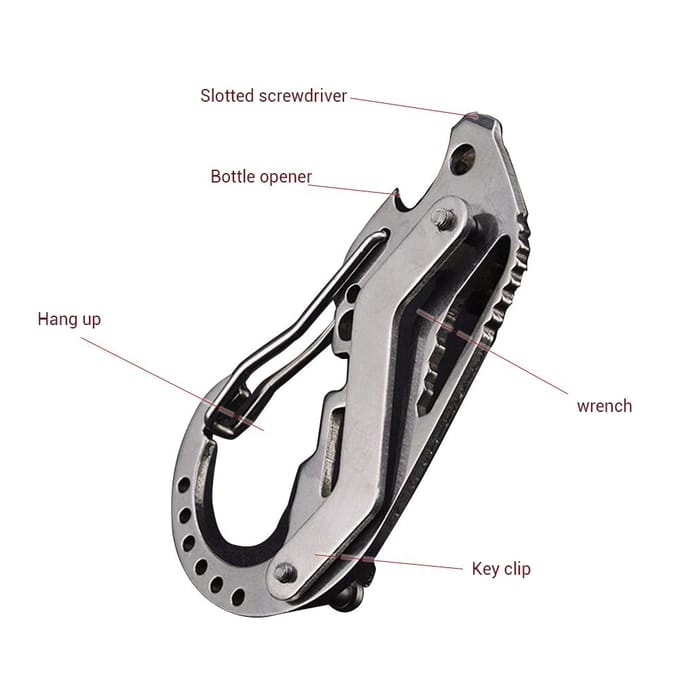 Multifunctionele Sleutelhanger Karabijnhaak Sleutelhanger Roestvrij Staal Sleutelhanger Buitengereedschap gray