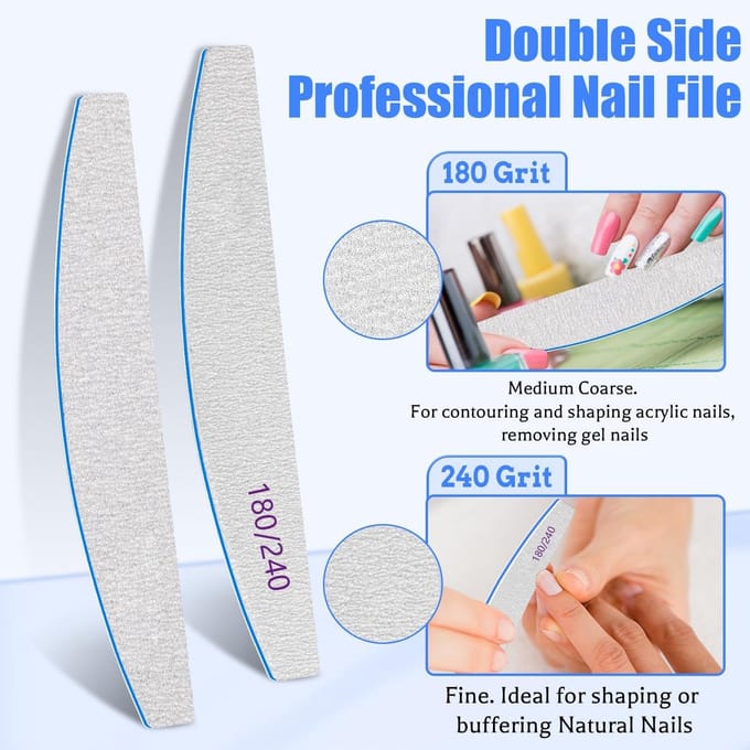 12-Pack Professionele Dubbelzijdige Nagelvijlen 180/240 Grit voor Manicure