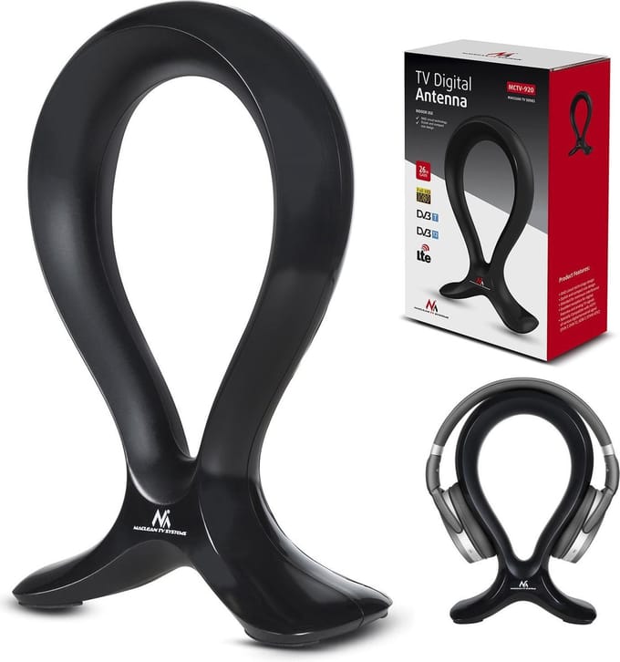 Maclean - Antenne Indoorantenne 2-in-1 TV-antenne binnen + hoofdtelefoonstandaard DVB-T2 HEVC 100dBμV