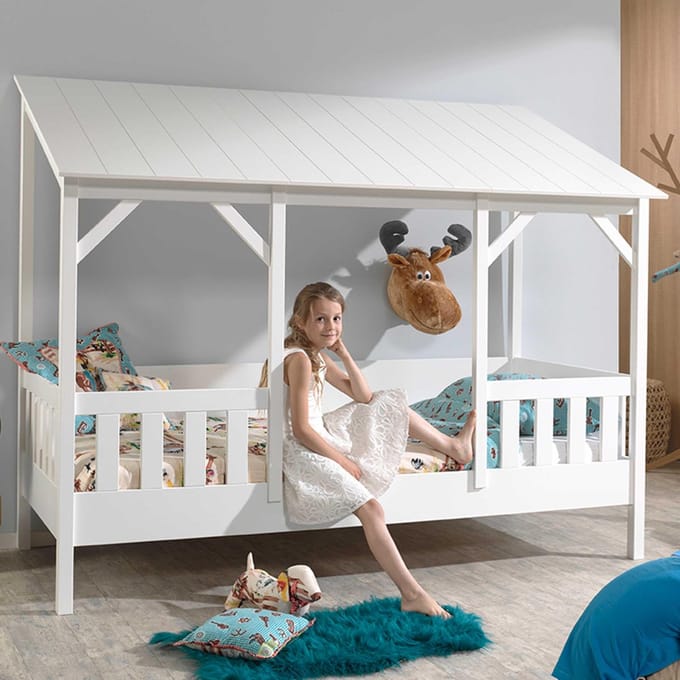 Vipack Bed HuisBed inclusief vensterbanken en heel dak - 90 x 200 cm - wit
