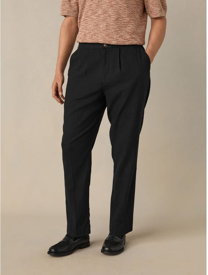 Next - Heren - Regular fit broek van katoen-linnenmix met elastische achterkant - Zwart