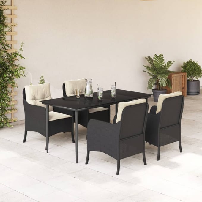vidaXL - 5-delige - Tuinset - met - kussens - poly - rattan - zwart