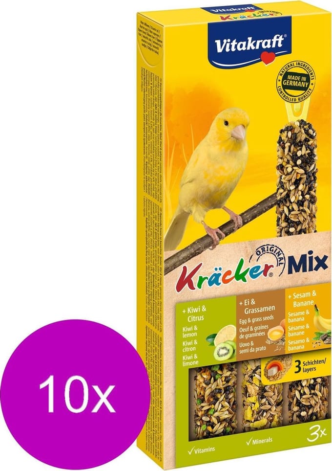 Vitakraft Kanarie Kracker 3 stuks - Vogelsnack - 10 x Sinaasappel&Sesam&Kiwi