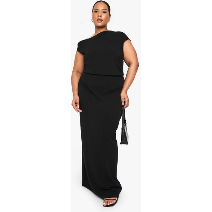 boohoo Dames PLUS GERAAFFELDE ASYMmetrische MAXI-JURK | Black | Maat: 22