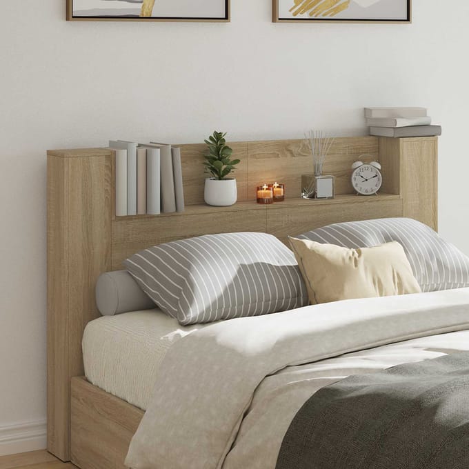 vidaXL - Opslag - hoofdeinde - met - LED - Sonoma - Eiken - Bewerkt - hout