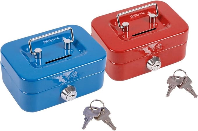 Geldcassette met Kleingeldlade en Sleutel - Rood/Blauw