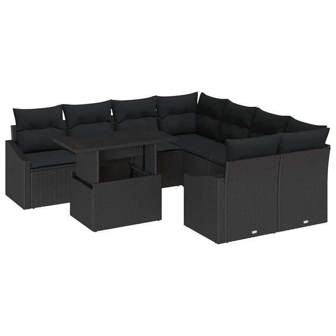 vidaXL - Tuinbank - Set - 9 - st - Zwart - poly - rattan
