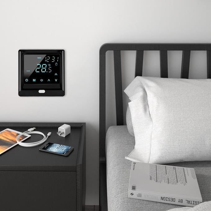 Wi-Fi Smart Thermostaat 16A Digitale Temperatuurregelaar APP Afstandsbediening Wekelijkse Circulatie zwart