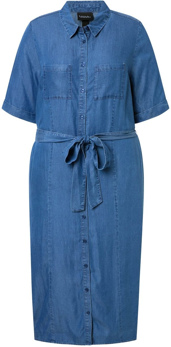 Ulla Popken - Dames - Blouse-jurk - Blauw denim - Maat 58+