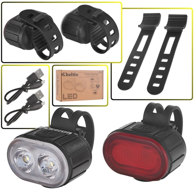 Keltin Waterdichte fietsverlichtingsset - USB oplaadbaar - IPX4 - Meerdere lichtmodi