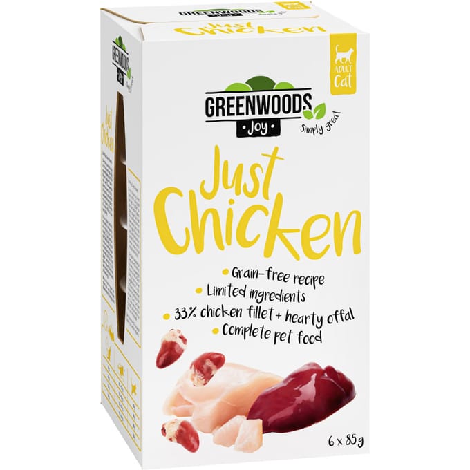 24x85g Greenwoods Joy Just Chicken Kipfilet Kattenvoer nat