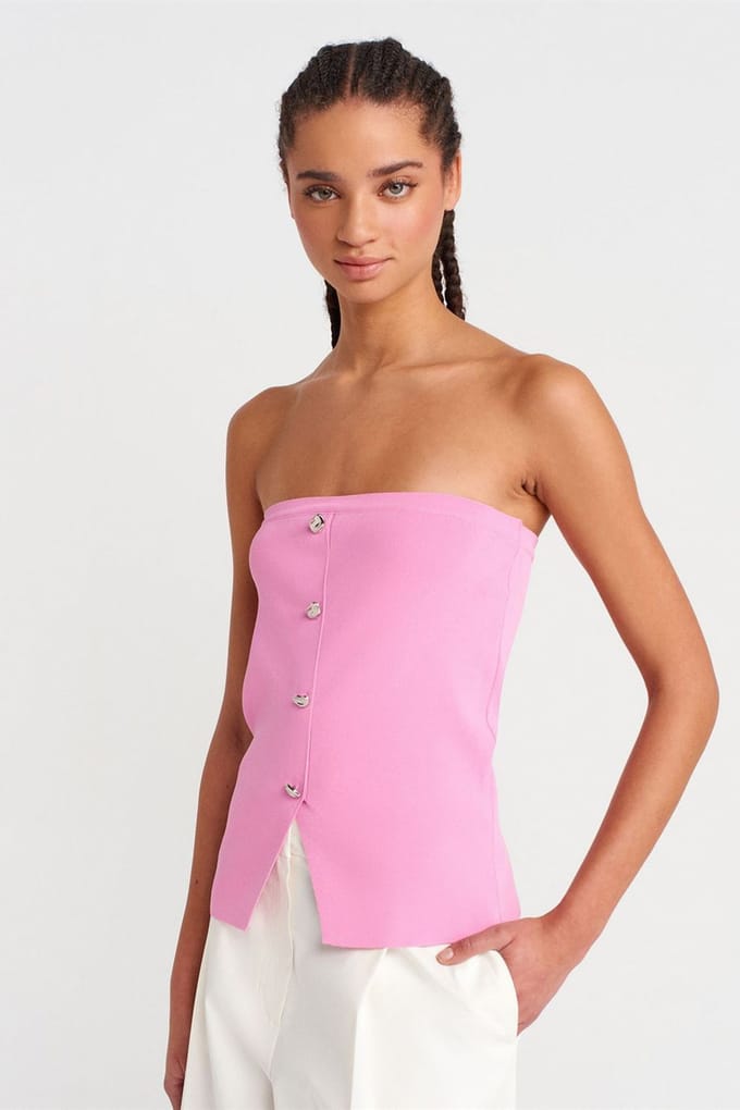 Mouwloze Geribbelde Brei Croptop Met Knopen