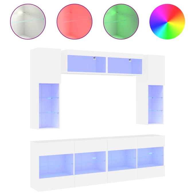 vidaXL - 6-delige - Tv-wandmeubelset - met - LED-verlichting - wit
