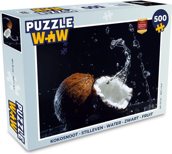 Puzzel Kokosnoot - Stilleven - Water - Zwart - Fruit - Legpuzzel - Puzzel 500 stukjes