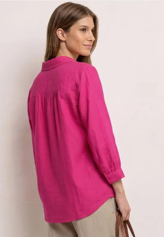 3/4-mouwen blouse van linnenmix met gespleten hals